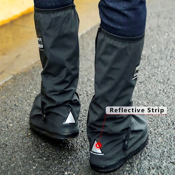 Rain Boot Shoe Cover Black Waterproof with Reflector High Top Clear Shoes Dust Covers for Motorcycle Bike Rain Cover Men Women