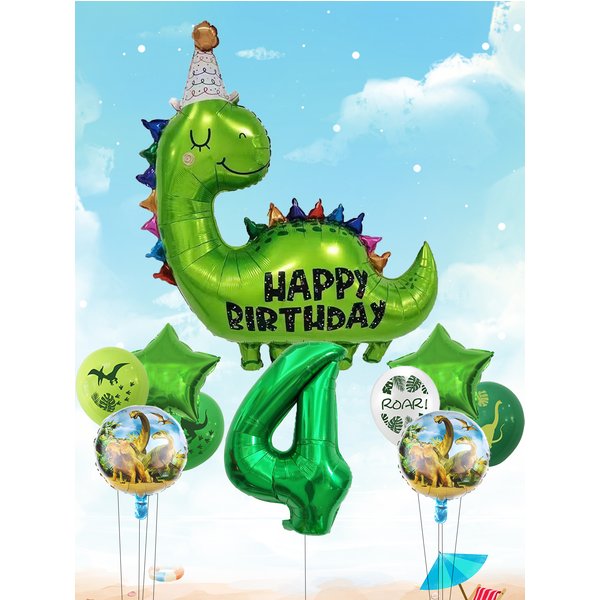 1 ensemble de ballons en aluminium avec chiffres et étoiles de dinosaure, joyeux anniversaire, avec thème jurassique, en Latex, décorations de fête d'anniversaire pour enfants