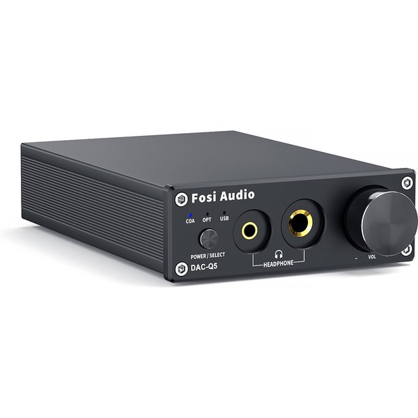 Fosi Audio Q5 Stereo-Vorverstärker & DAC-Kopfhörerverstärker mit ESS9018K2M Chip, Dual-Ausgang Desktop-Audio-Decoder-Verstärker für HiFi-Kopfhörer