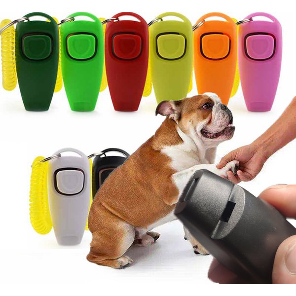 2 In 1 Pet Clicker Dog Training Whistle Answer Card Pet Dog Trainer Assistive Guide With Key Ring Dog Pet Cat Pet Supplies