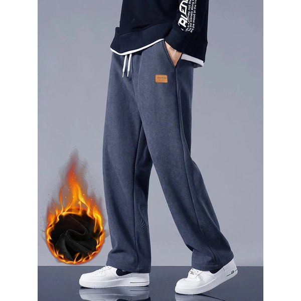 Pantalon de survêtement en velours côtelé pour homme, doublure polaire avec cordon de serrage, épais, chaud, jambes larges, droit, décontracté, ample, hiver