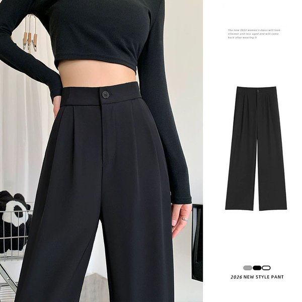 Pantalon de costume décontracté ample pour femme, taille haute, style coréen, coupe droite, polyvalent, couleur unie, longueur au sol, pour le bureau, printemps automne