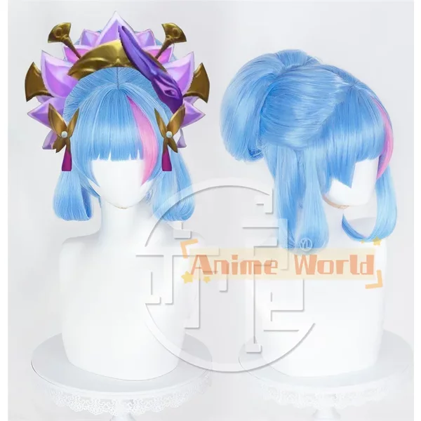 Spirit Blossom Evelynn Cosplay Perücke 40cm lang blau gemischt rosa Farbe Haar Frauen Halloween hitze beständige Perucas synthetisch