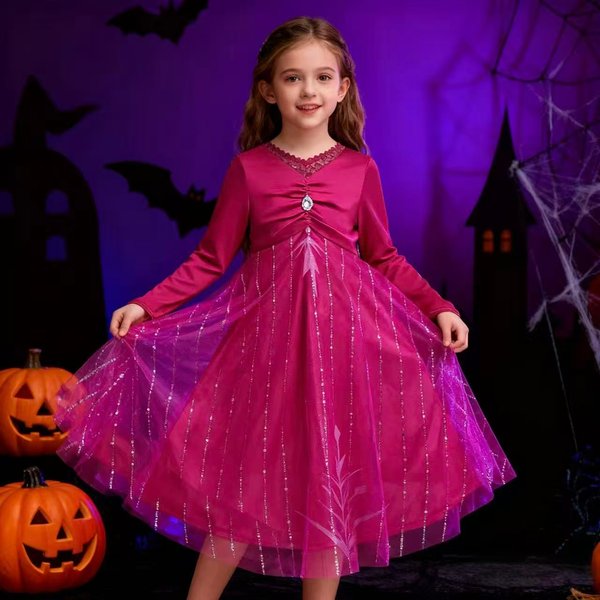 Anna Long Ice Princess Dress Snow Queen Costume For Children Fancy Christmas Halloween Carnival Cosplay Birthday Party Dresses
