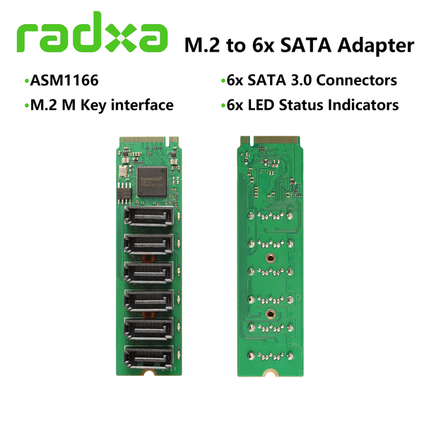 Radxa M.2 auf 6x SATA-Adapter, 6x SATA Gen3 (6 Gbit/s) Ports, M.2 M Key-Interface