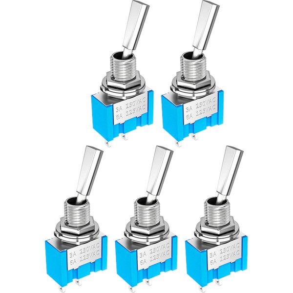 DaierTek 5PCS 2 Pin Mini Toggle Switch SPST 2 Position ON OFF Flat Handle Latching Switch For Car Truck With Solder Terminals