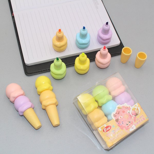 6 Farben/Set niedlich imontierte Eiscreme Bonbon Farbe Text marker