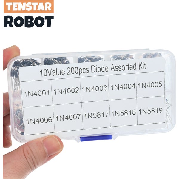 Kit assorti de diodes redresseurs à 10 valeurs, 200 pièces, 1N4001 1N4002 1N4003 1N4004 1N4005 1N4006 1N4007 1N5817 1N5818 1N5819 avec boîte