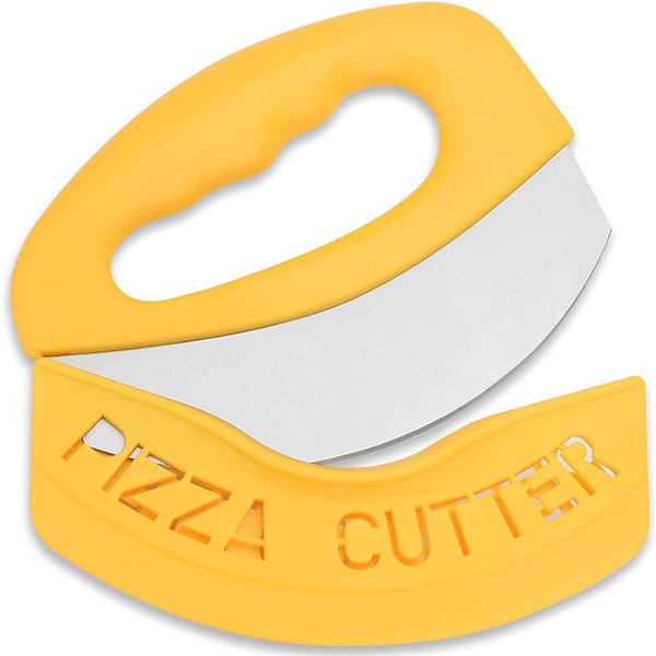 Grand couteau à Pizza à bascule avec couvercle, avec lame en acier inoxydable, outils de tranchage de Pizza, 0877