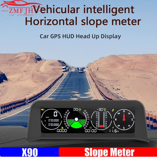 X90 GPS HUD Car Speed Slope Meter Inclinometer Auto 12V General Head-Up Display with Tilt Pitch Angle Protractor Latitude