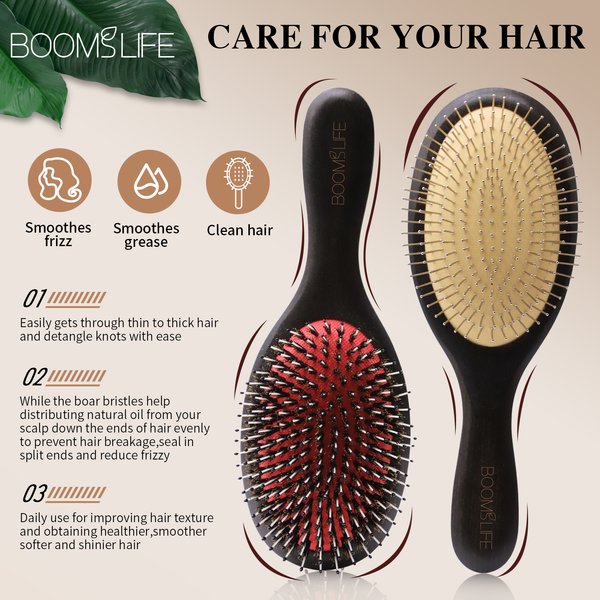 Brosse à Cheveux en Acier et Bois avec Nom Personnalisé pour Femme Peigne de Énergie du Cuir oral elu avec Épingle en Métal Inoxydable
