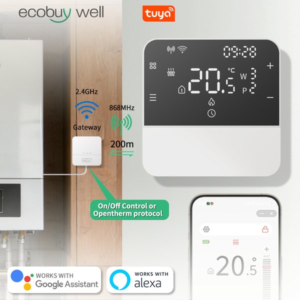 Thermostat Wifi Tuya sans fil pour chaudière à gaz, RF 868MHz, Opentherm, thermostat alimenté par batterie, contrôleur de température Wifi pour chaudière