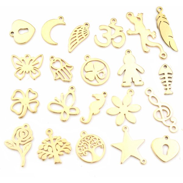 10 pièces/lot 316 acier inoxydable plaqué or arbre lune papillon petits pendentif à breloques pour collier fabrication de bijoux à bricoler soi-même