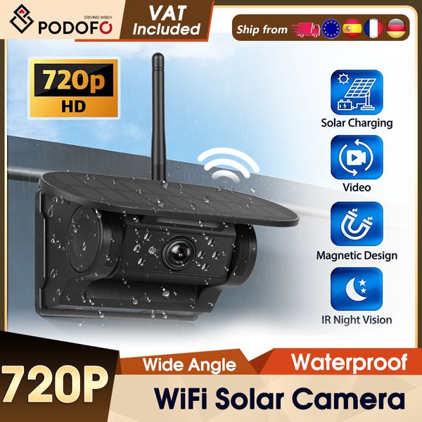 Podofo Auto Kabellose Magnetische Kamera WLAN Solarpanel 720P HD Infrarot Nachtsichtkamera IP67 Wasserdicht Vorder- und Rückansicht DVR