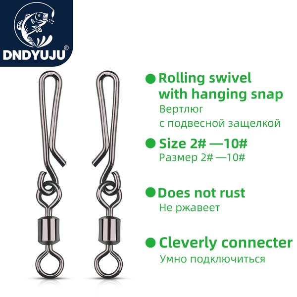 20 Stücke Edelstahl Angeln Lager Wirbel Verriegelung Rollwirbel mit Haken Snap Angelhaken Stecker Tackle