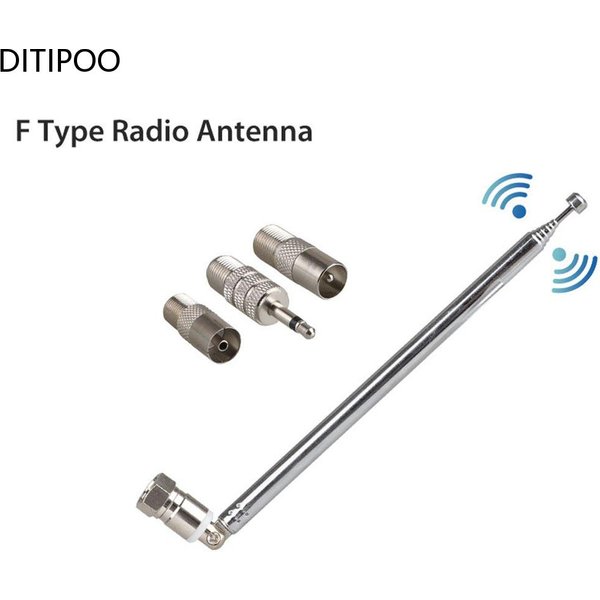 F Type Telescopic Aerial Antenna 75 Ohm with TV / 3.5 Adapter Wave Radio FM