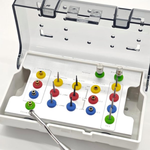 Kit d'extraction de vis cassées pour implants dentaires, avec manchons de guidage haute précision, forets inversés et outils de retrait de vis d'abutment