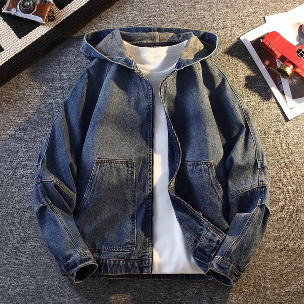 Vestes en jean à capuche pour hommes, mode printemps-automne, coupe ample, style vintage, streetwear, en coton