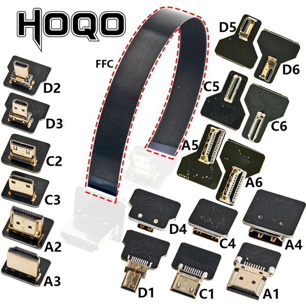 Ruban FPV connecteur Compatible HDMI câble plat Flexible Raspberry Pi 4 Micro HDMI vers HDMI/Mini HDMI femelle 90 degrés FFC 20 broches