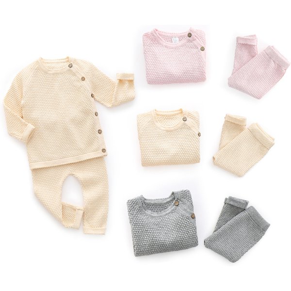 Automne hiver bébé filles solide vêtements nouveau-né bébé garçons vêtements costume infantile pull pyjamas ensemble enfants chaud 0 à 3 ans
