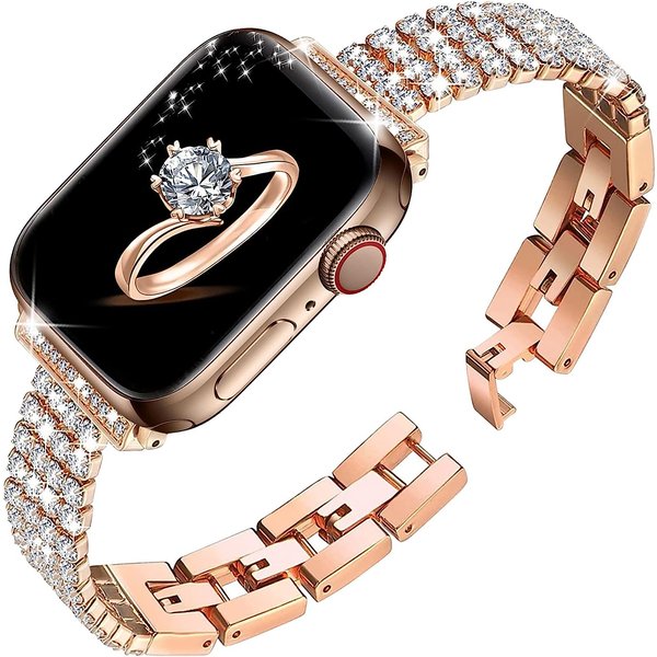 Bracelet scintillant pour Apple Watch, 40mm 41mm 44mm 45mm, bijoux fins, lien métallique, pour femmes, iWatch Ultra 2 49mm 9 8 7 6 5 4 3 SE