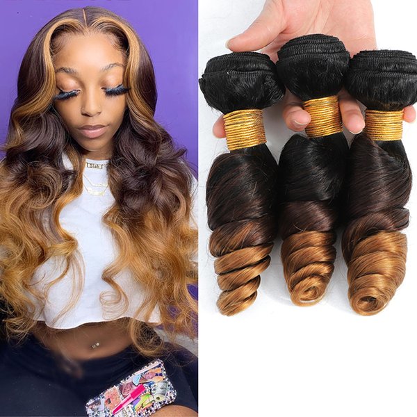 DreamDiana, cheveux malaisiens 100 % naturels, ondulés et bouclés, racines foncées, cheveux bouclés ondulés de couleur châtain clair, mèches de cheveux naturels ombrés en trois tons.