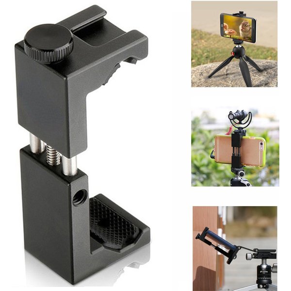 Universal Phone Holder Clamp Smartphone Clip Holder Mount Bracket, Aluminum Alloy Phone Tripod Adapter with Cold Shoe Mount