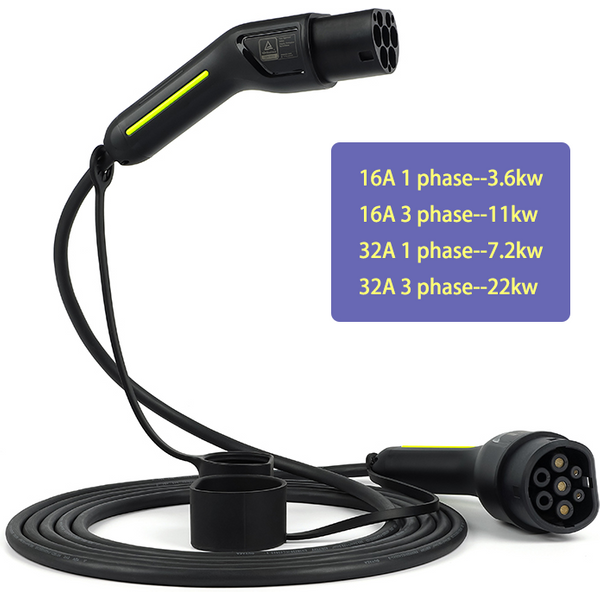 Type 2 to Type 2 charging cable 5 Meters 10 Meters Long Charging Cable For Street Station Wall box 3.5KW-22KW Type 2 Mode 3 Black Waterproof 1 Phase or 3 Phase