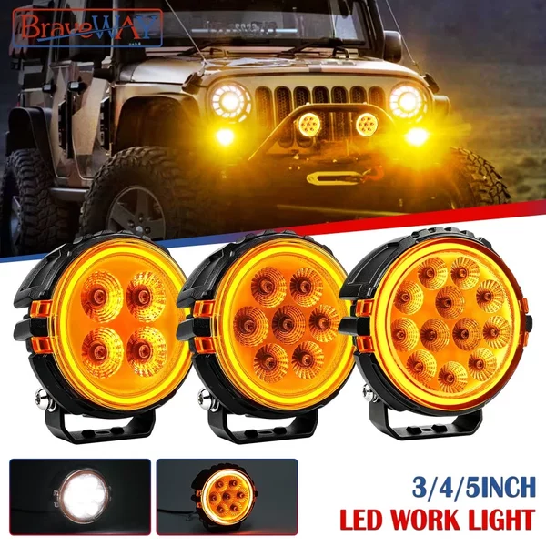 BraveWAY Superhelles LED-Arbeitslicht für Autos, Geländefahrzeuge, LKWs, SUV, ATV, Motorräder, weißes Flutlicht, gelbes Tagfahrlicht, 12V 24V LED-Licht, Fahrlicht, Scheinwerfer für Offroad-Einsatz