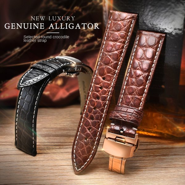 Bracelet en cuir de Crocodile pour Longines Omega Rossini Citizen Tissot, bracelet de mouette pour hommes et femmes, chaîne de montre de classe papillon 16/18/20mm