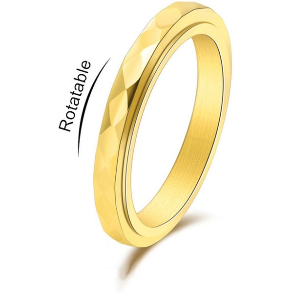 Bague Spinner à facettes en acier inoxydable fin de 3mm, alliance pour femmes et filles, taille 5-12