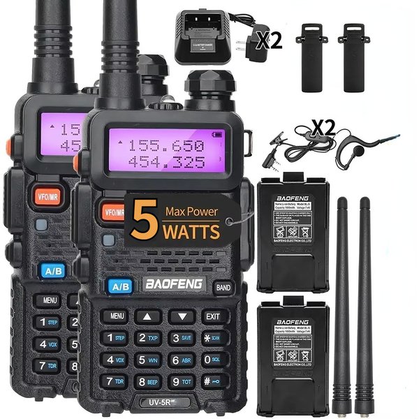 1/2 Stück BaoFeng UV-5R 5W Tri-Power Walkie-Talkie Hochleistungs-Dualband Langstrecken-Funkgerät mit 128 Kanälen Tragbares UV 5R Amateurfunk-Zweiwege-Radio