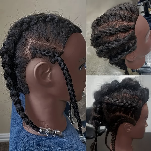 Tête de Mannequin noire de 16 pouces avec cheveux synthétiques pour la pratique du tressage, tête de Mannequin avec support pour la coiffure