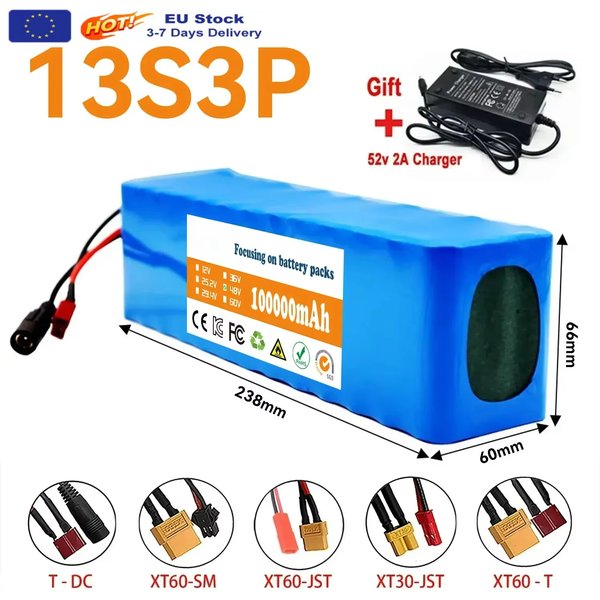 13S3P 48 V 100000 mAh 100 Ah 1000 W Lithium-Ionen-Akku mit BMS + 54,6 V Ladegerät
