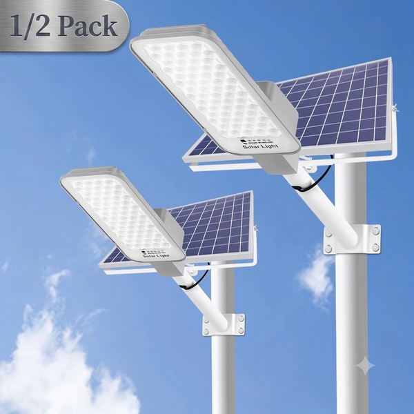 1/2 Zestaw 128 LED - 1000W Solarna Lampa Uliczna, Zasilana Baterią 6000mAh, Automatyczny Włącznik Zmierzch-Noc, Do Ogrodu, Podjazdu