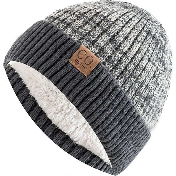 New Unisex Two-Tone Winter Hats Add Fur Lined Men And Women Fashion Warm Beanie Cap Casual Winter Knitted Hats