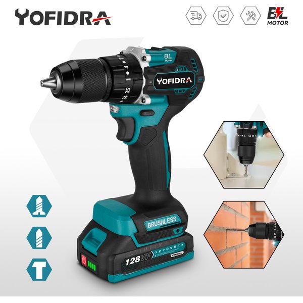YOFIDRA 35 + 3 Drehmoment 13 MM Bürstenlosen Elektrische Schraubendreher Akku-schlagbohrmaschine Auto Reparatur Power Tools Set Für makita Batterie Pin