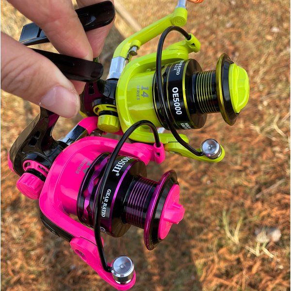 Pink/green Spinning Wheel Gear Ratio 5.2:1 Saltwater Fishing Reel 2000 3000 4000 5000 6000 7000 Series Sea Lure Fishing