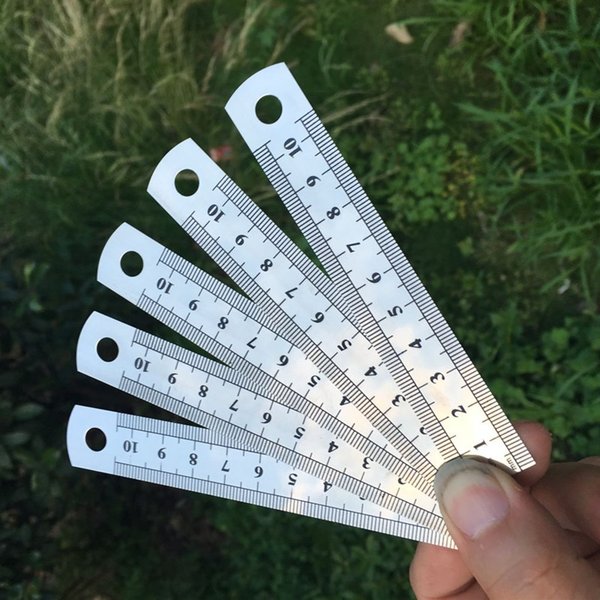 10cm Stainless Steel Metal Straight Ruler Double Scale Inch Measure Tool Office School Supply Artist Student Drawing Stationery
