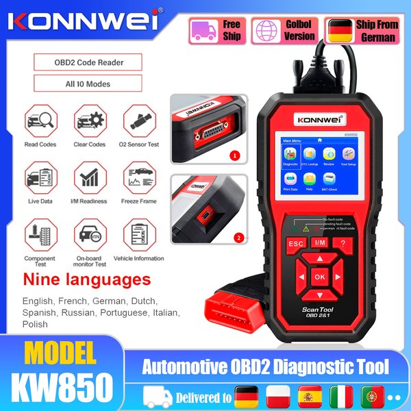 KONNWEI KW850 12V Auto OBD2 Scanner OBDII EOBD Auto Codeleser Motorfehleranzeige Diagnose-Scan-Tool Live-Daten Batteriespannungstest