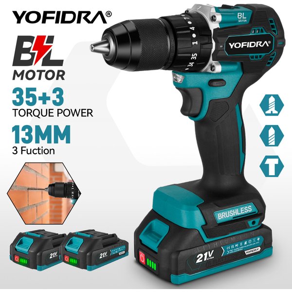 YOFIDRA 13MM 35 + 3 couple perceuse à percussion électrique sans brosse tournevis électrique sans fil outil électrique pour Makita broche de batterie 18V