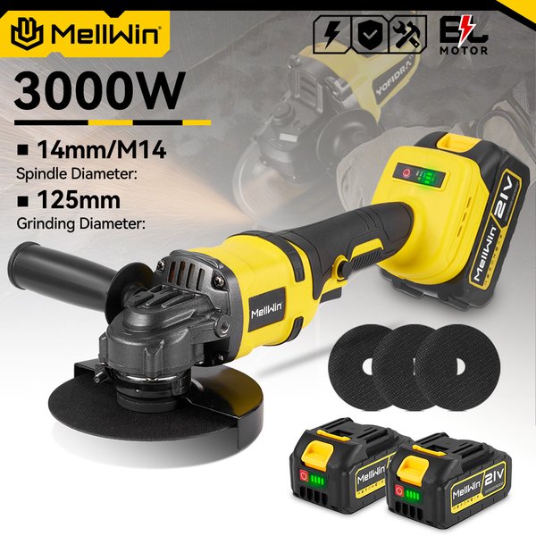 MELLWIN 125 MM Bürstenlosen Elektrischen Winkelschleifer 3 Gänge Variable Geschwindigkeit M14 Akku-polierer Cutter Maschine Für 21V18V Batterie