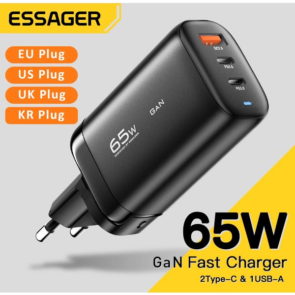 Essager 65W GaN USB Type C Chargeur Pour Ordinateur Portable PPS 45W 25W Charge Rapide Pour Samsung QC3.0 PD3.0 Pour iPhone14 13 Téléphone Pro Chagers