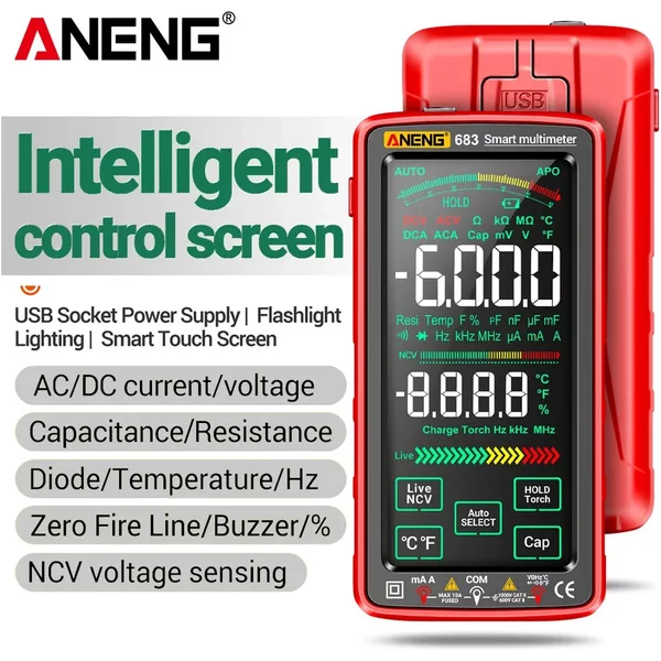 ANENG 683 Inteligentny Multimetr Tester Wysokiej Klasy Dotykowy Akumulatorowy 6000 Odczytów Multimetr Testowy Multitester Narzędzie do Pomiaru Napięcia i Prądu AC/DC