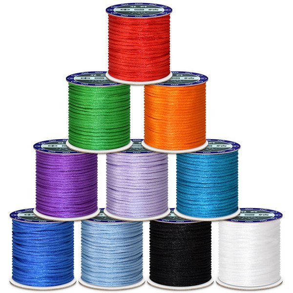 Corde de nouage chinoise en nylon et coton, 1.5mm, 2mm, 2.5mm, satin noir, pompon injMacramé, tressage de perles, ficelle de bricolage