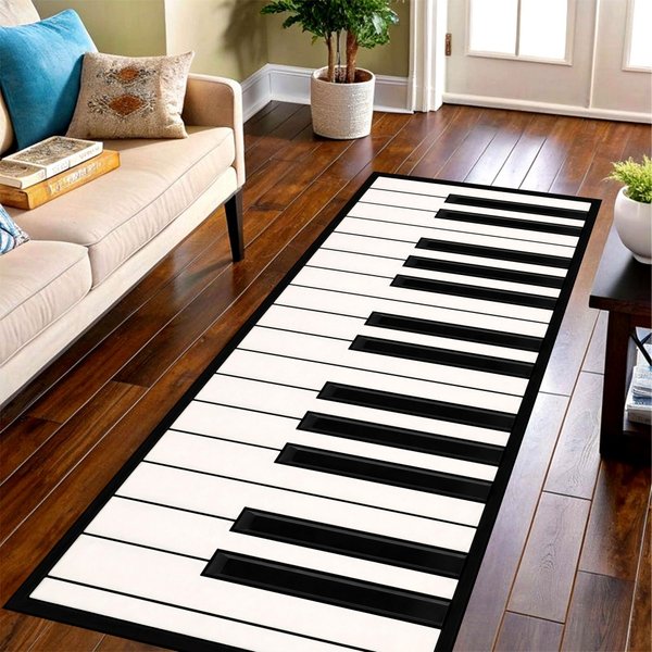 Klassischer Teppich mit Klaviertasten-Motiv, einfarbige Bodenmatte mit Instrumenten-Print, für Flur, Wohnzimmer und Eingangsbereich, Innendekoration.