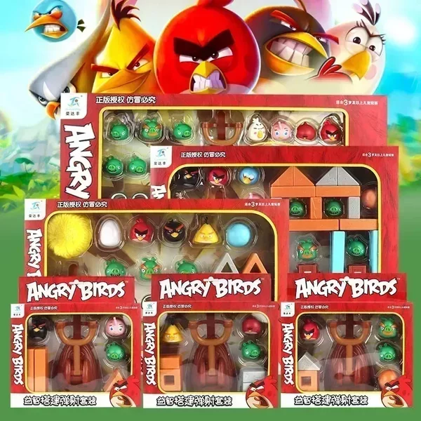 Klocki konstrukcyjne Angry Birds, czerwone i niebieskie ptaki, świnki, figurki akcji, ozdoba na biurko, gra w strzelanie, zabawki edukacyjne, prezenty dla dzieci.