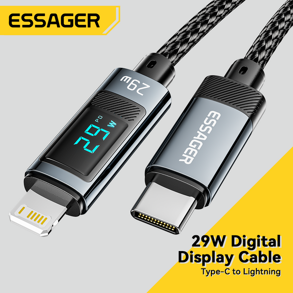 Essager USB Type C Cable for iPhone 14 13 12 11 Pro Max PD 29W Fast Charging Wire for iPhone Charger Cable Digital Display Cable