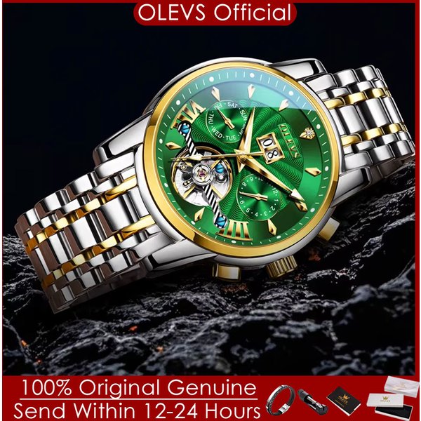 OLEVS Luxury Automatic Watch for Man Original Skeleton Flywheel Mechanical Men Watch Calendar Waterproof Glow Business Man Watch