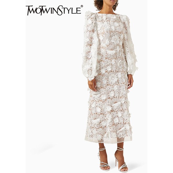 Zwei winstyle solide Patchwork Applikationen elegante Kleider für Frauen o Hals Laterne Ärmel hohe Taille Vintage schlanke Kleid weiblich neu